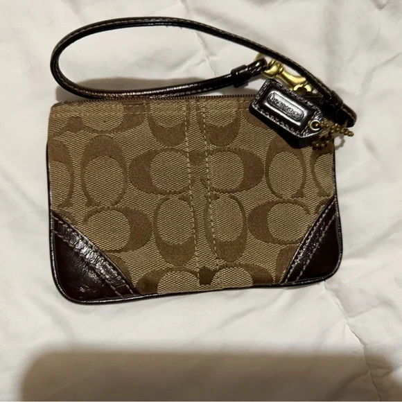 Coach Tan and Brown Signature Wristlet - Picture 1 of 3